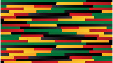 Green, yellow, black and red horizontal bars arranged in an abstract pattern